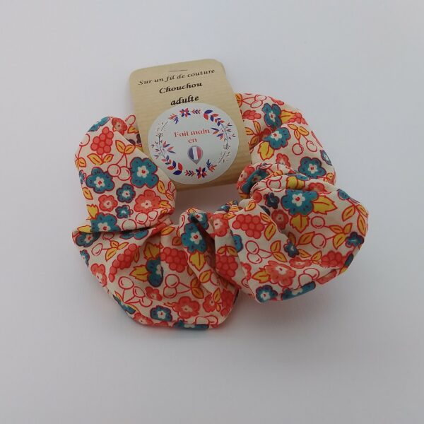 Chouchou femme fleurs orangées